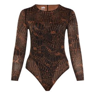 Yitty Long Sleeve Bodysuit – Black/Tan Logo Print